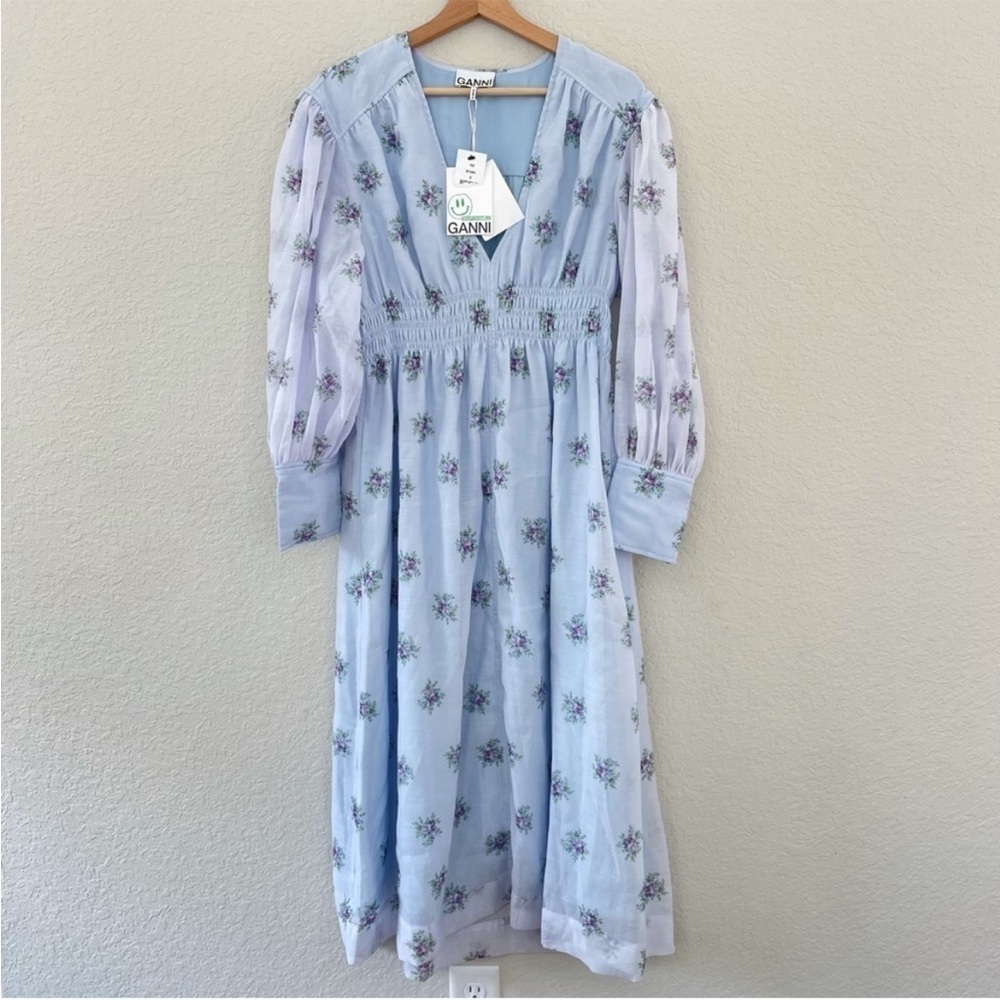 GANNI Light Blue Floral Midi Dress - Picture 4 of 13